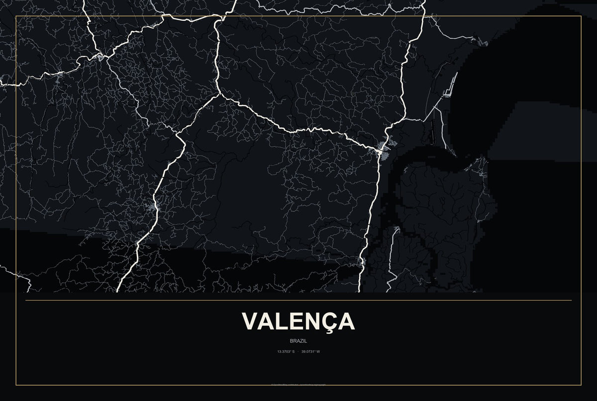 Valença, Rio de Janeiro, Brazil City Map Aluminum Sign in Metropolitan Noir style