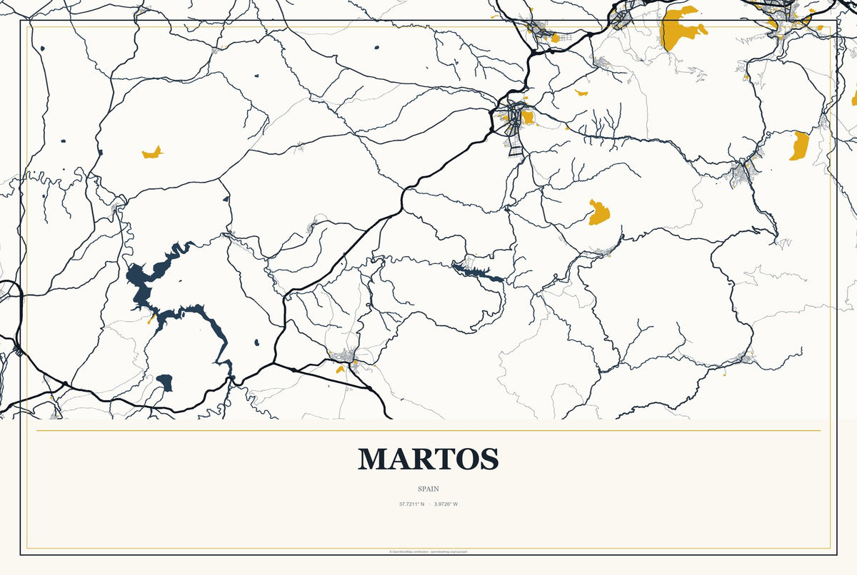 Martos, Spain City Map Aluminum Sign in Citrine Modern style