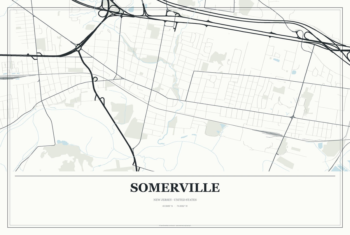 Somerville, New Jersey City Map Aluminum Sign in Gallery Air style