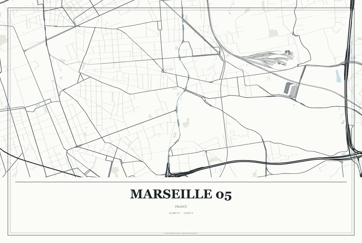 Marseille 05, France City Map Aluminum Sign in Gallery Air style
