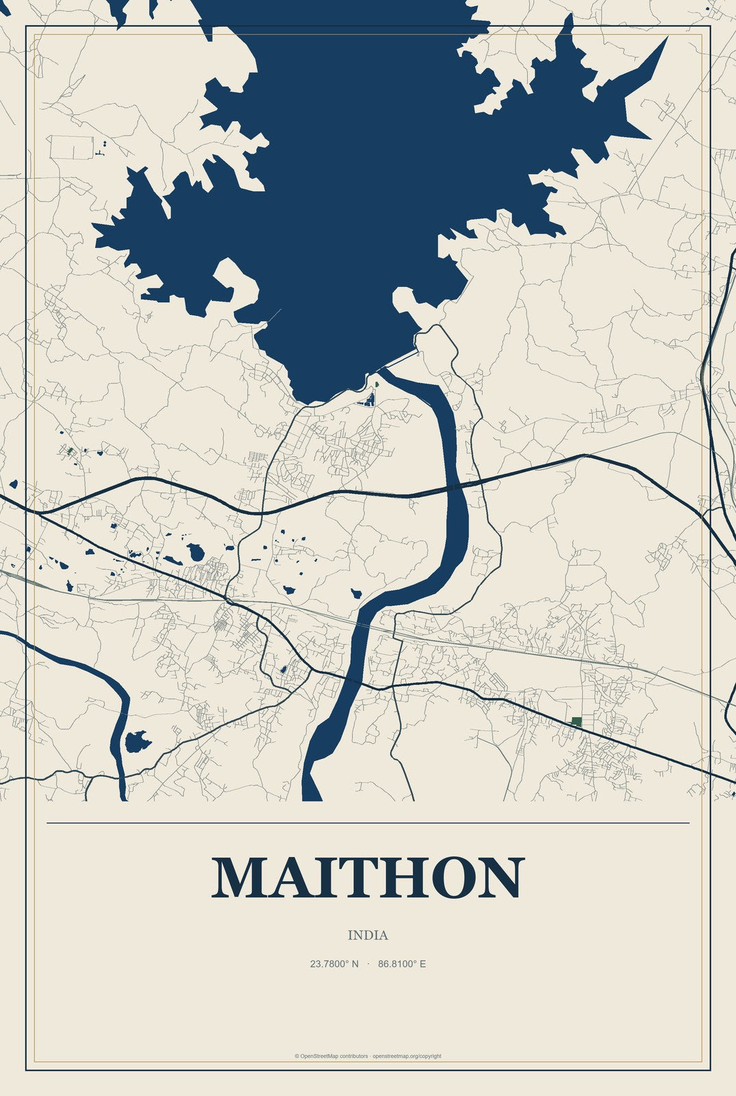 Maithon, India City Map Aluminum Sign in Coastal Cutout style