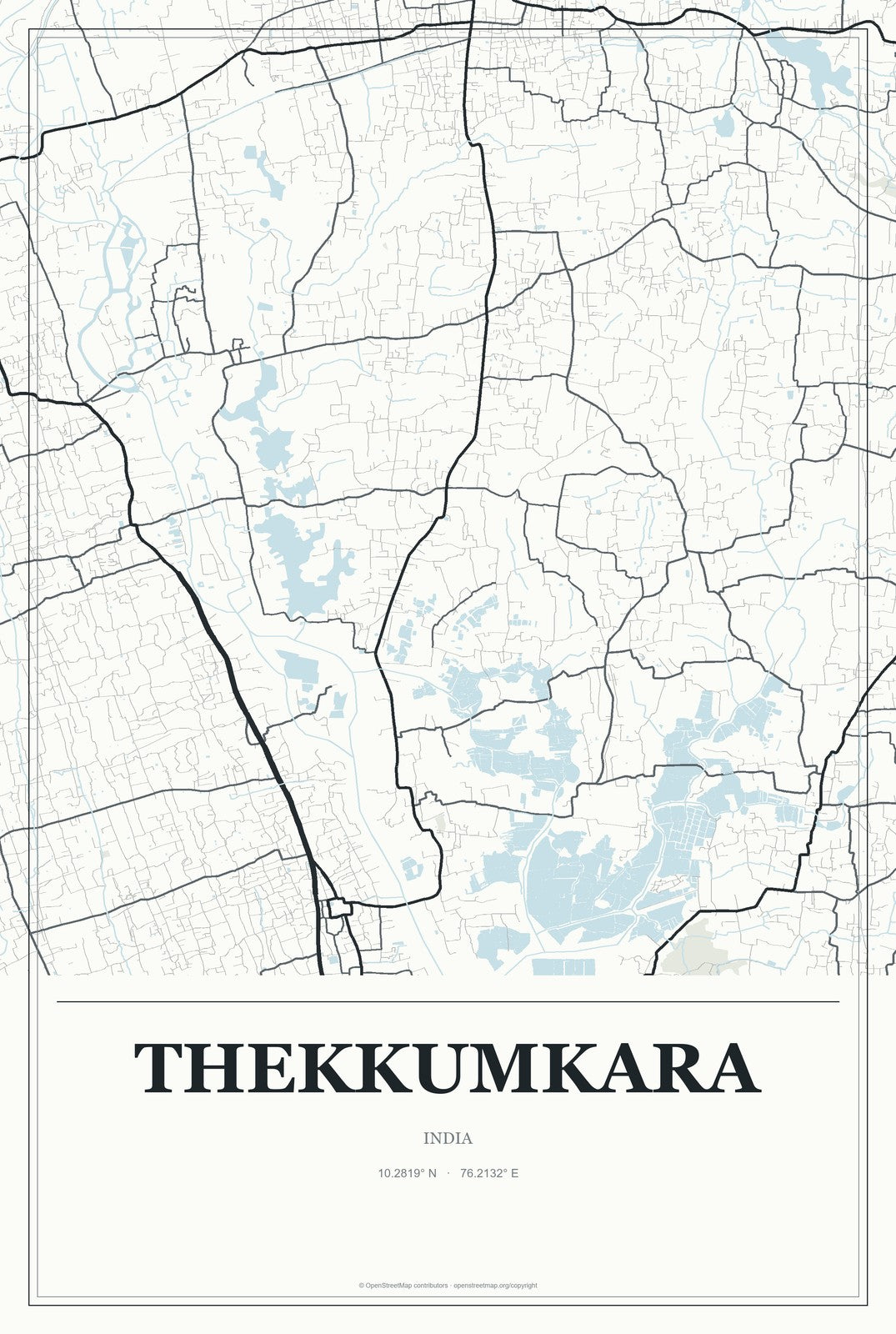 Thekkumkara, India City Map Aluminum Sign in Gallery Air style