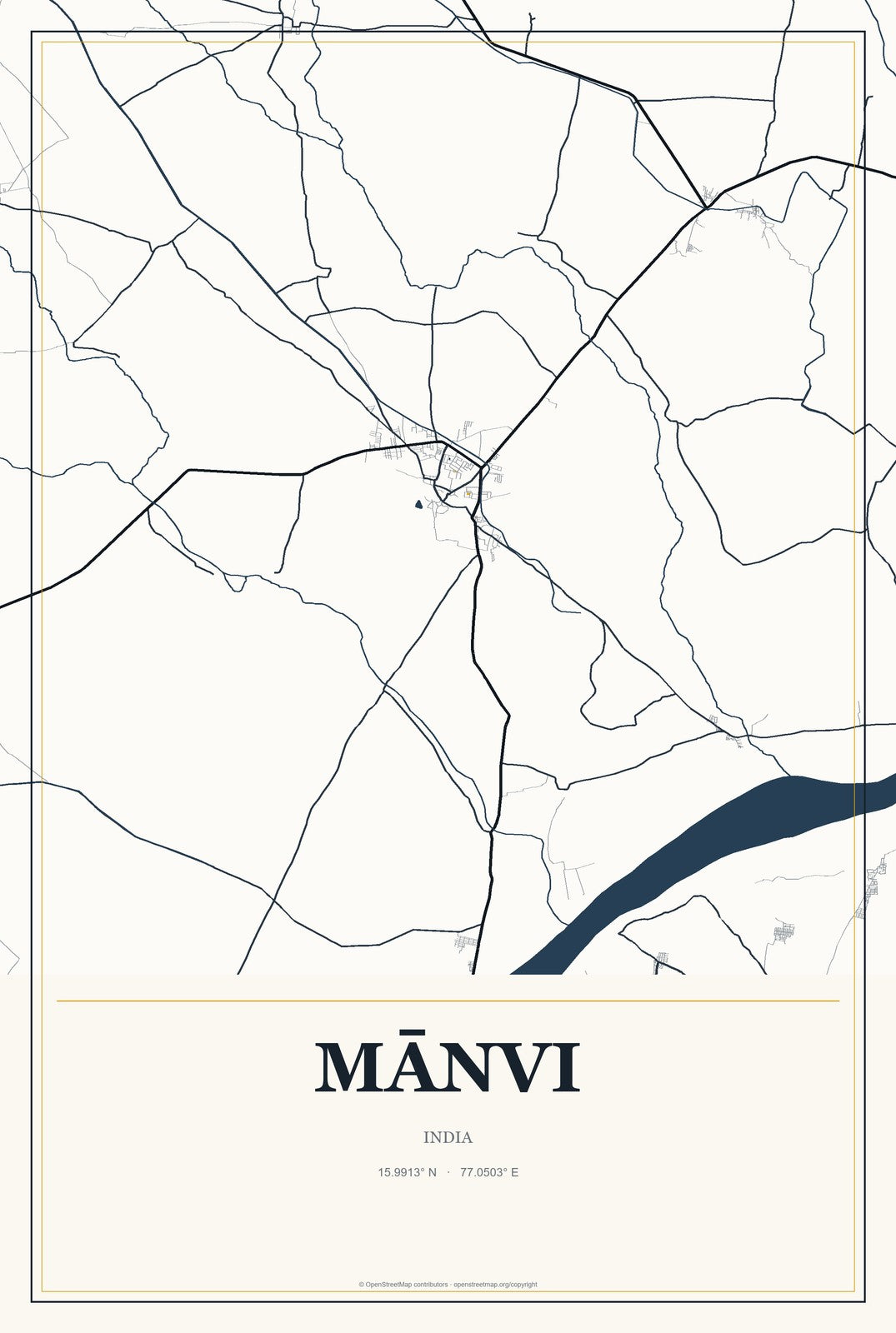 Mānvi, India City Map Aluminum Sign in Citrine Modern style