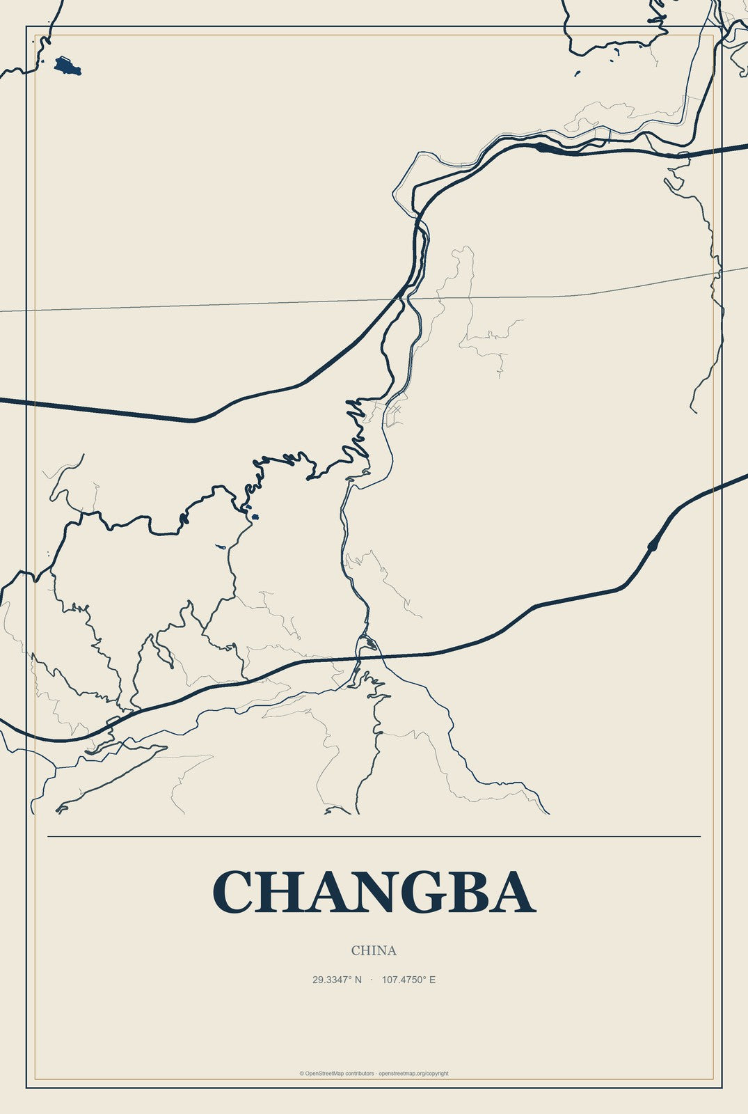 Changba, Gansu, China City Map Aluminum Sign in Coastal Cutout style