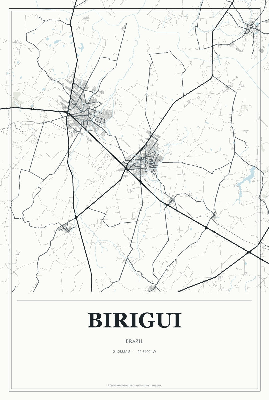 Birigui, Brazil City Map Aluminum Sign in Gallery Air style