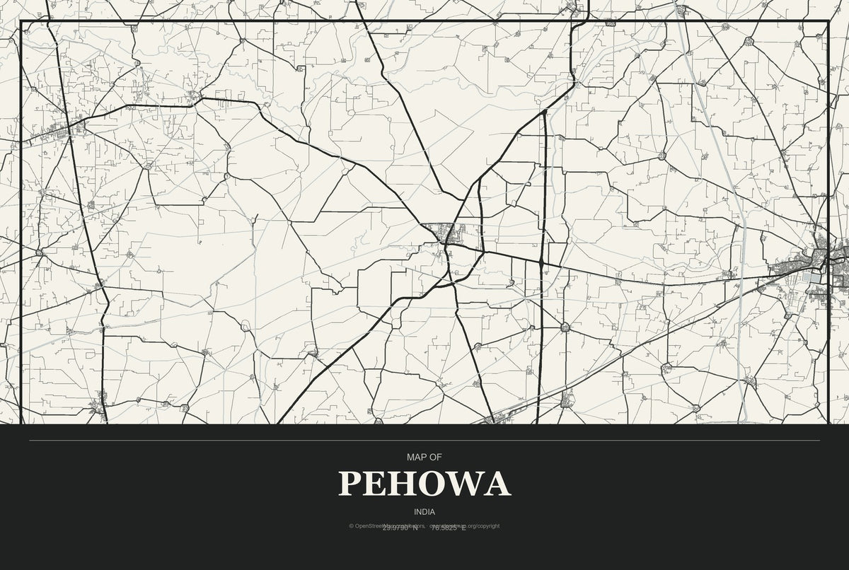 Pehowa, India City Map Aluminum Sign in Museum Plaque style