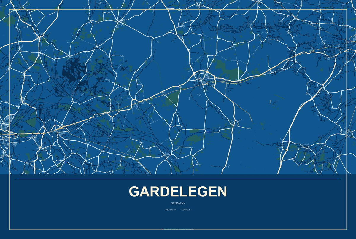 Gardelegen, Germany City Map Aluminum Sign in Harbor Cobalt style
