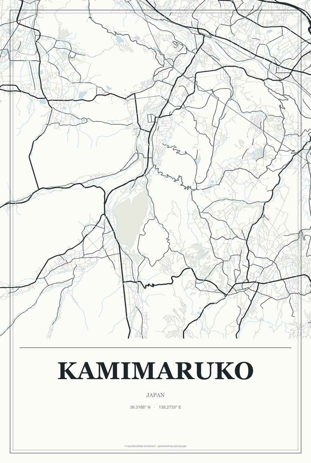 Kamimaruko, Japan City Map Aluminum Sign in Gallery Air style