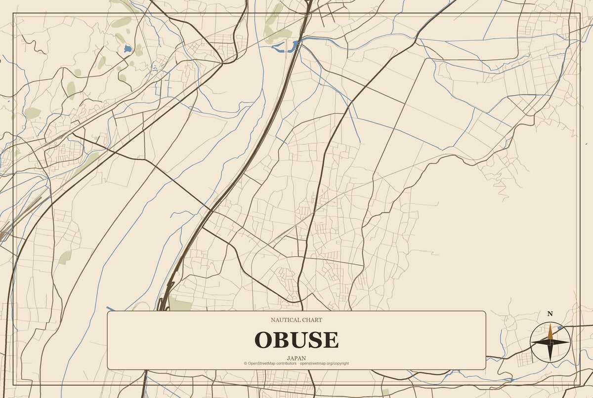 Obuse, Japan City Map Aluminum Sign in Heritage Nautical style