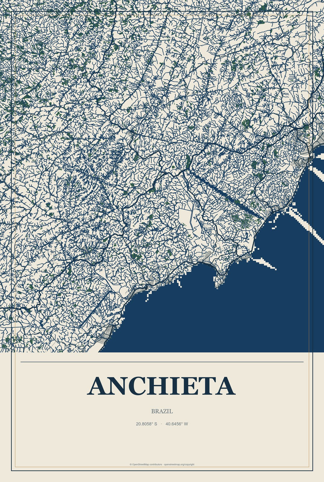 Anchieta, Brazil City Map Aluminum Sign in Coastal Cutout style