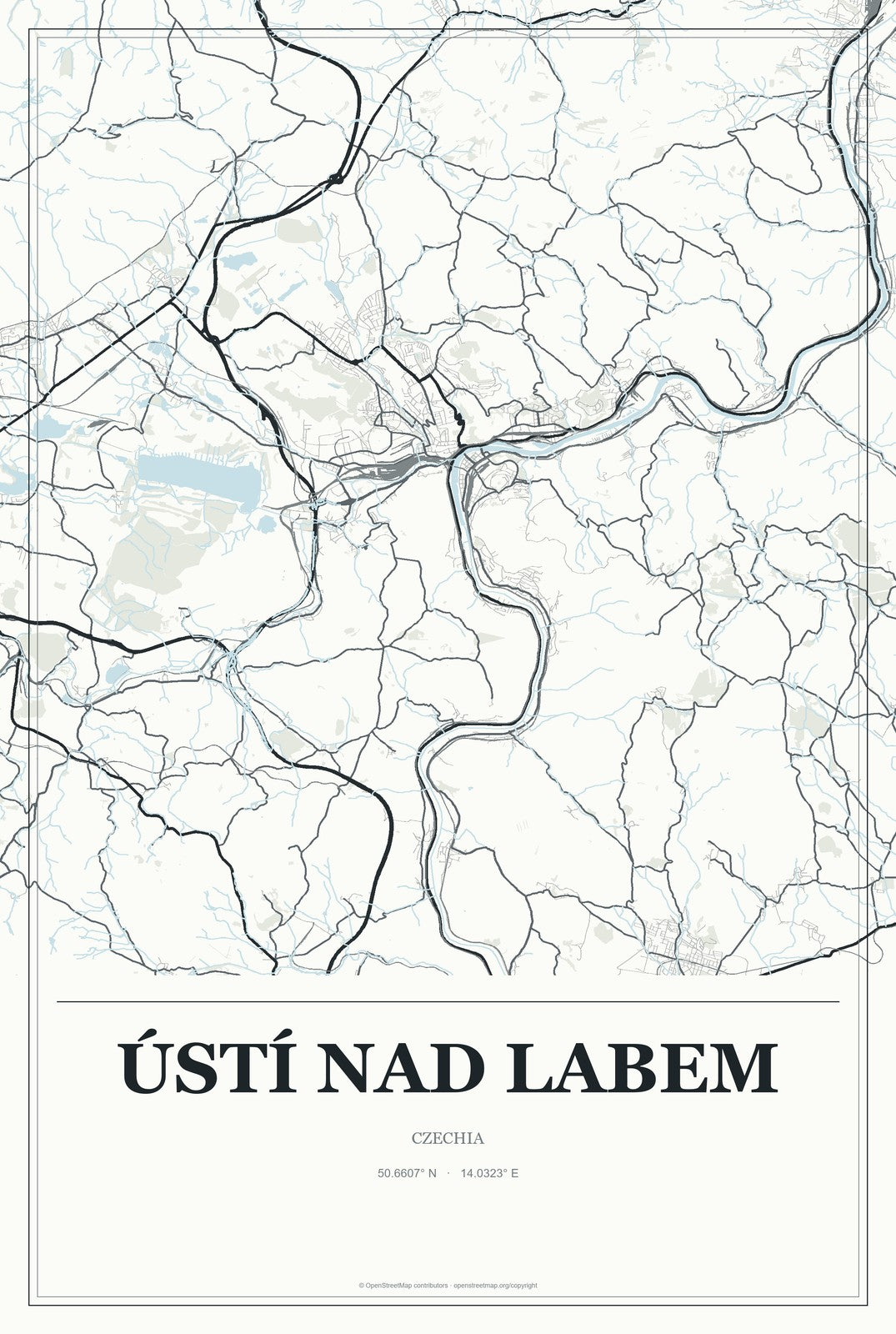 Ústí nad Labem, Czechia City Map Aluminum Sign in Gallery Air style