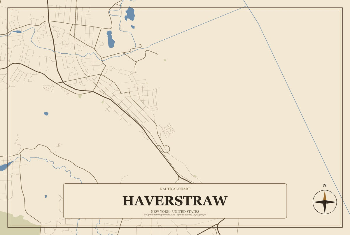 Haverstraw, New York City Map Aluminum Sign in Heritage Nautical style