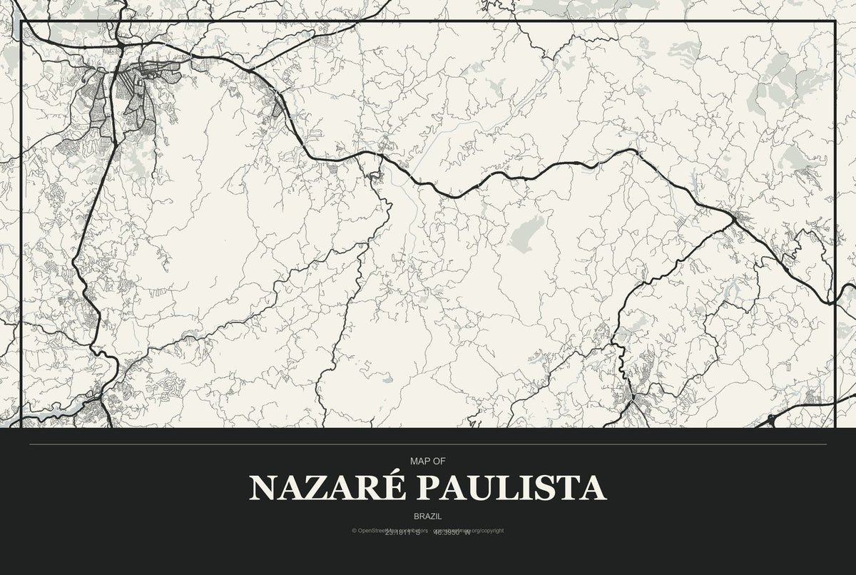 Nazaré Paulista, Brazil City Map Aluminum Sign in Museum Plaque style
