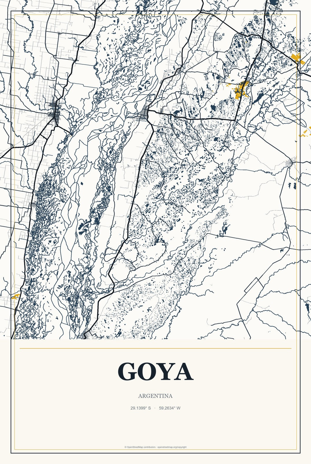 Goya, Argentina City Map Aluminum Sign in Citrine Modern style