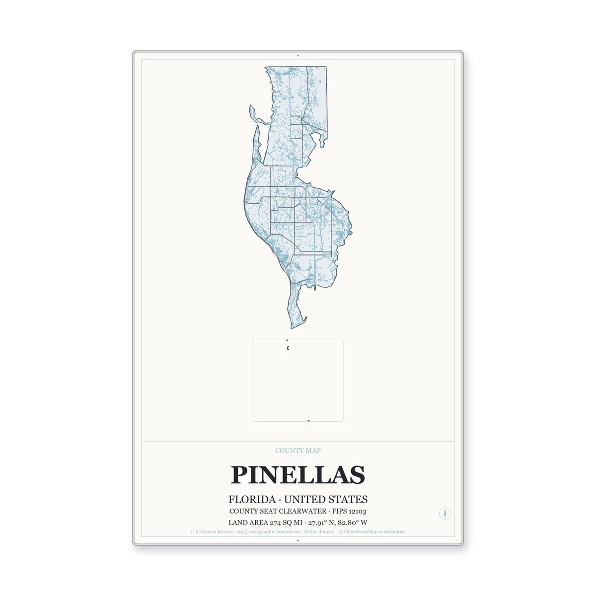 Pinellas County, Florida Map Aluminum Sign in Gallery Air style