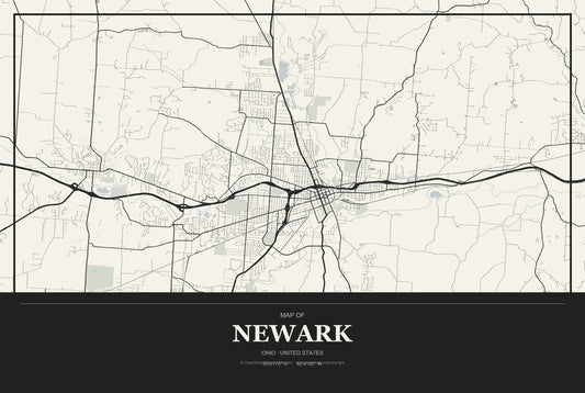 Newark, Ohio City Map Aluminum Sign in Museum Plaque style