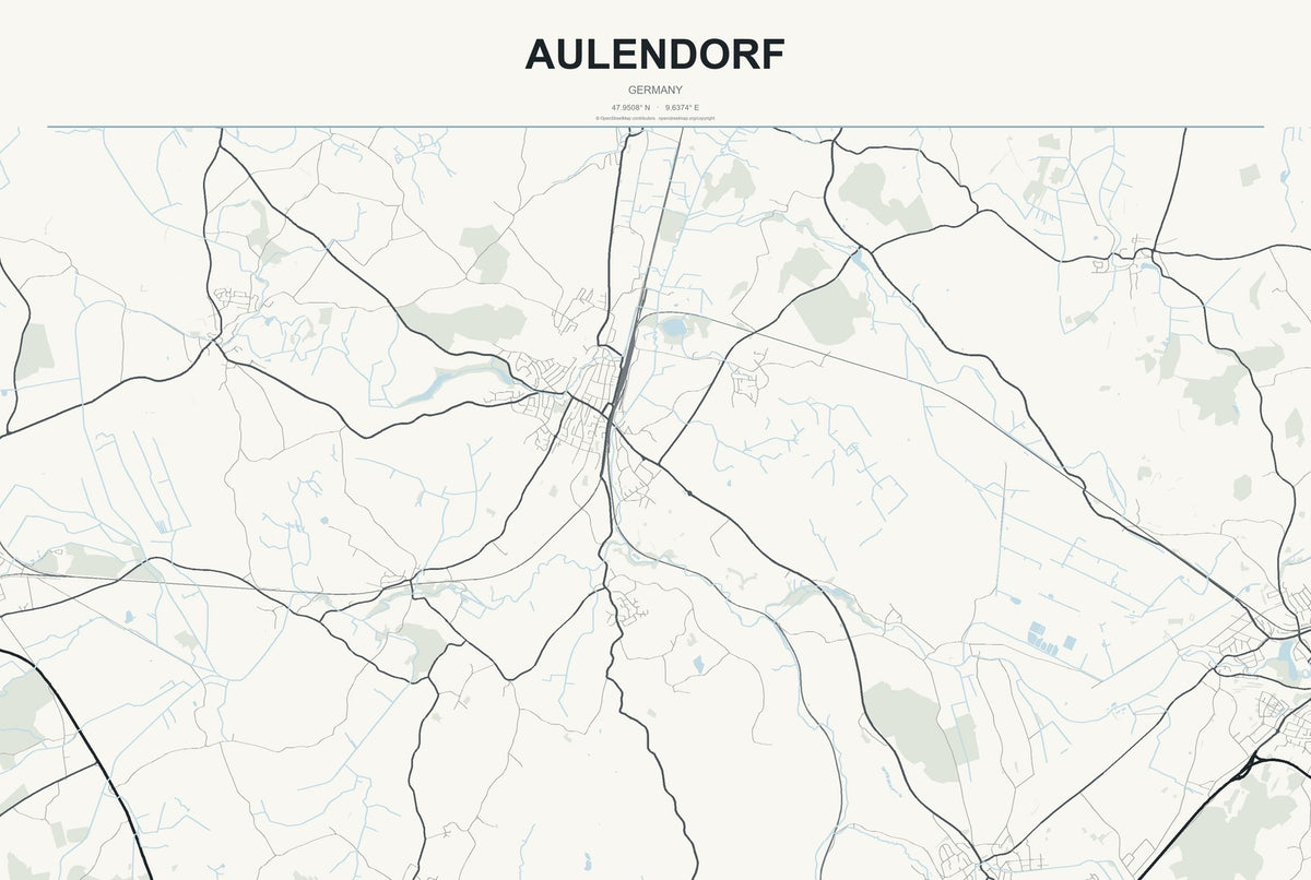 Aulendorf, Germany City Map Aluminum Sign in Headline Atlas style