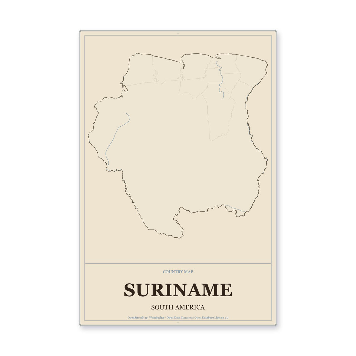 Suriname Country Map Aluminum Sign in Heritage Nautical style