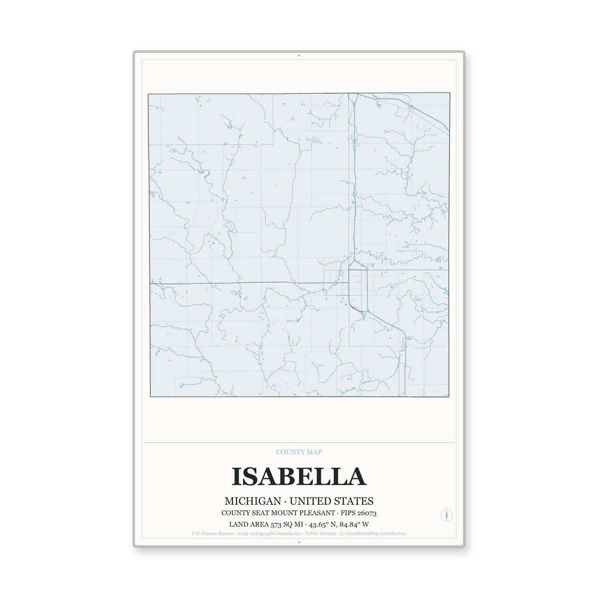 Isabella County, Michigan Map Aluminum Sign in Gallery Air style