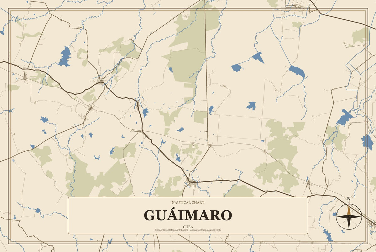Guáimaro, Cuba City Map Aluminum Sign in Heritage Nautical style