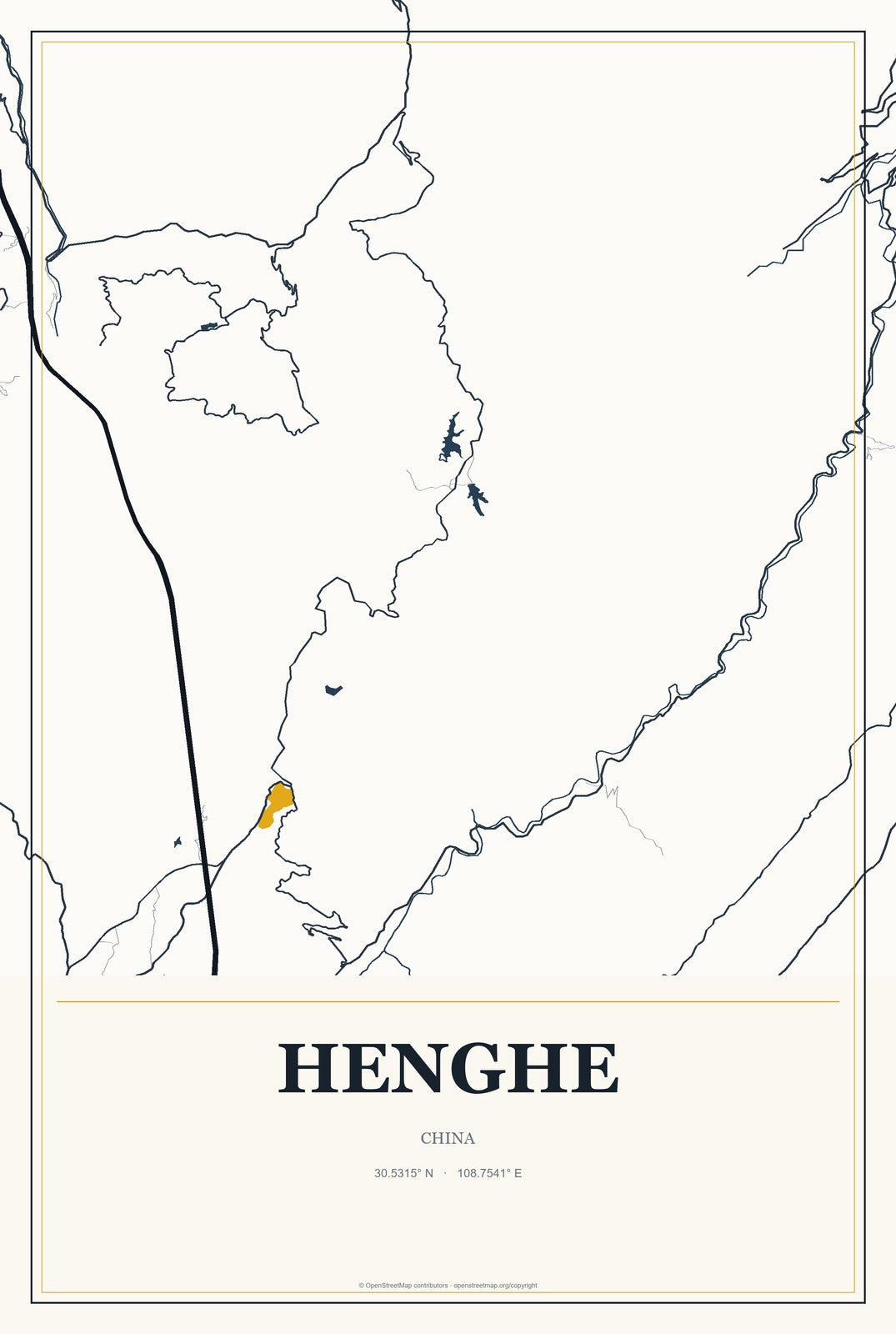 Henghe, China City Map Aluminum Sign in Citrine Modern style