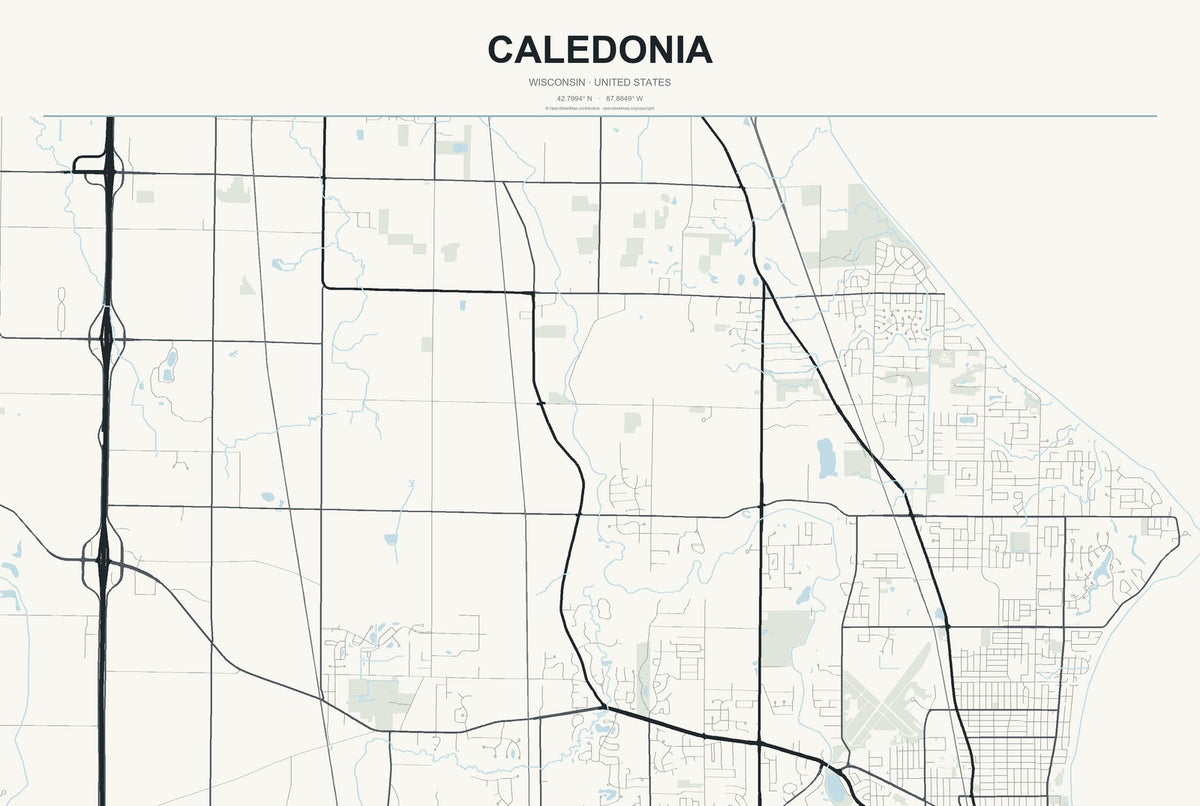 Caledonia, Wisconsin City Map Aluminum Sign in Headline Atlas style