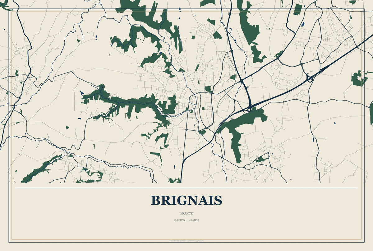 Brignais, France City Map Aluminum Sign in Coastal Cutout style