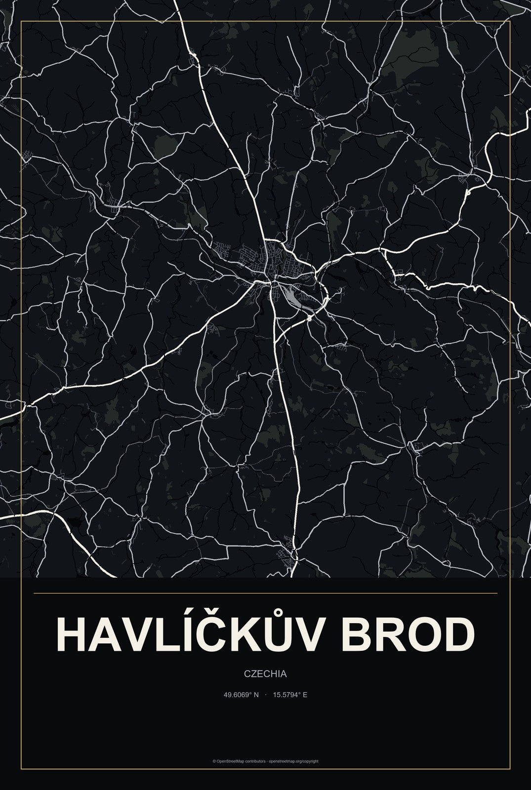 Havlíčkův Brod, Czechia City Map Aluminum Sign in Metropolitan Noir style