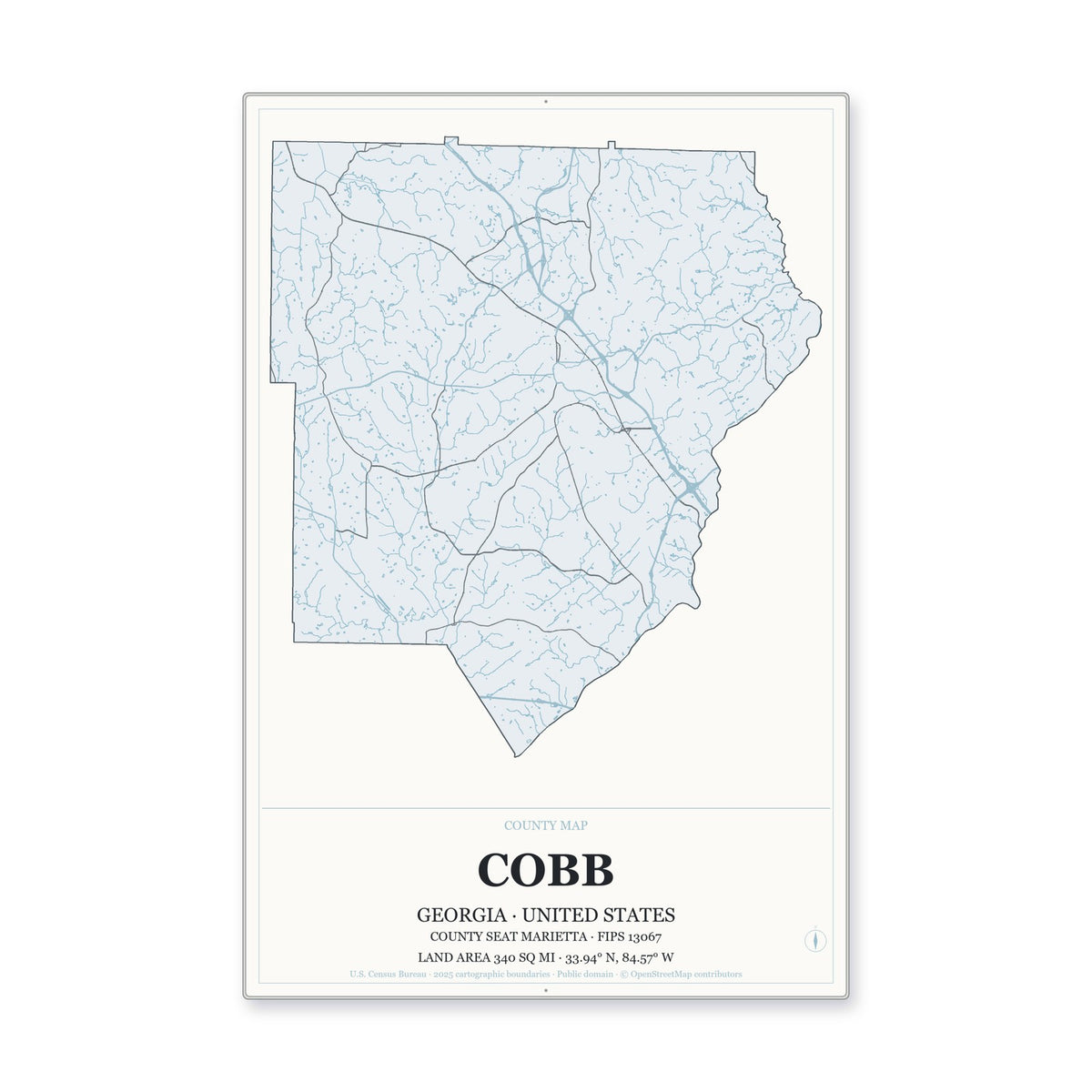 Cobb County, Georgia Map Aluminum Sign in Gallery Air style