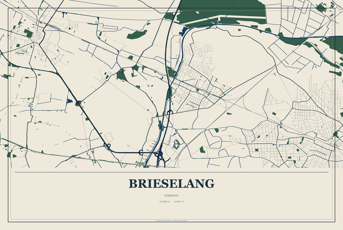 Brieselang, Germany City Map Aluminum Sign in Coastal Cutout style