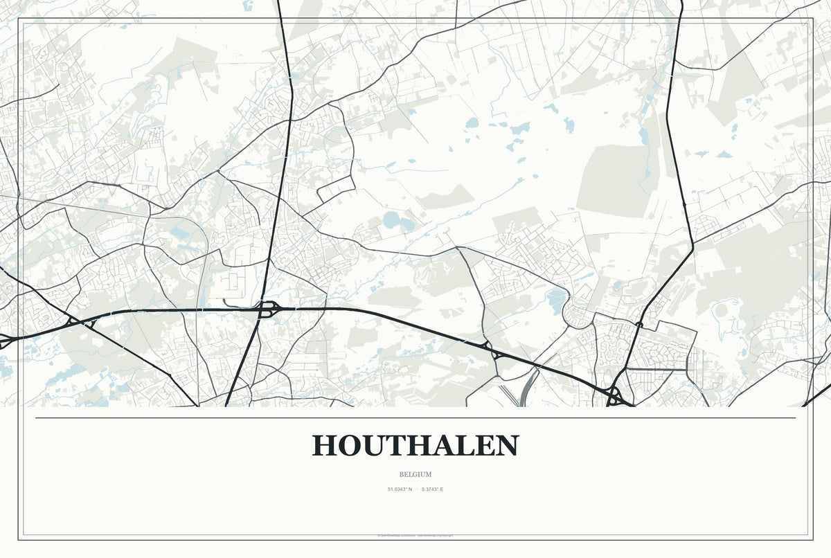 Houthalen, Belgium City Map Aluminum Sign in Gallery Air style