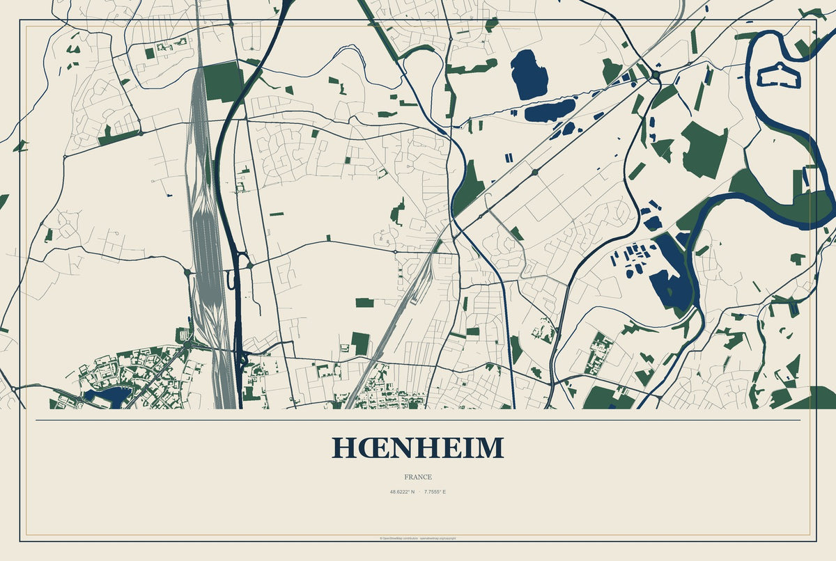 Hœnheim, France City Map Aluminum Sign in Coastal Cutout style