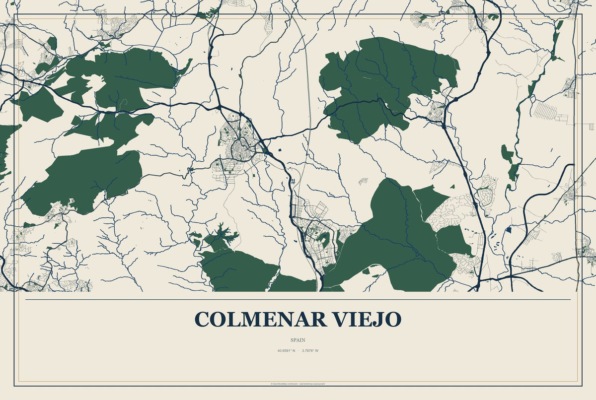 Colmenar Viejo, Spain City Map Aluminum Sign in Coastal Cutout style
