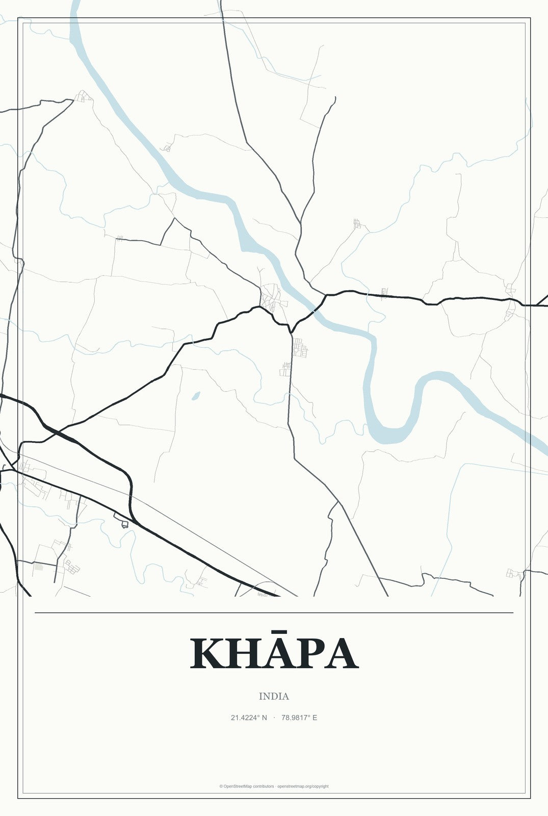 Khāpa, India City Map Aluminum Sign in Gallery Air style