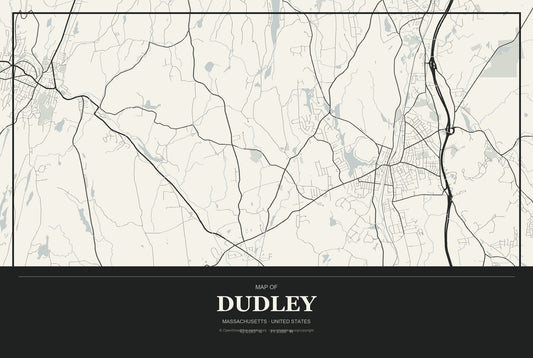 Dudley, Massachusetts City Map Aluminum Sign in Museum Plaque style