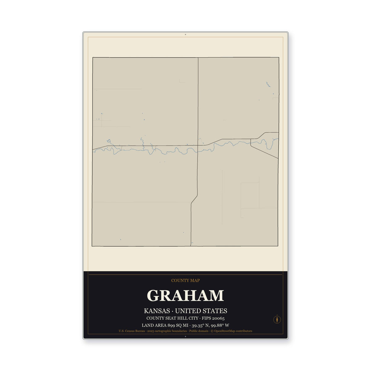 Graham County, Kansas Map Aluminum Sign in Museum Plaque style
