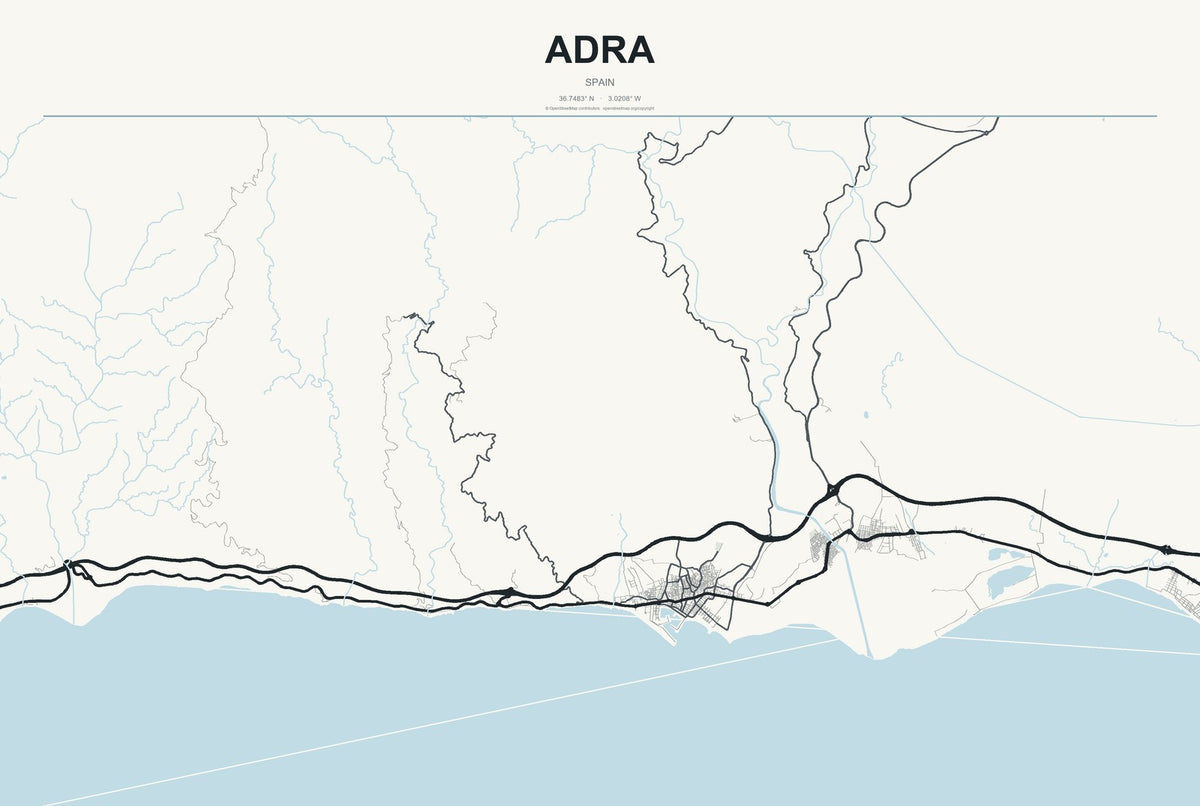 Adra, Spain City Map Aluminum Sign in Headline Atlas style
