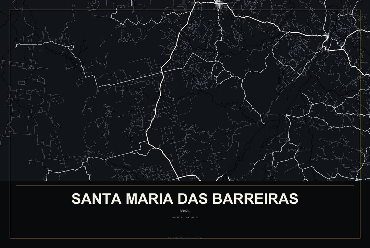 Santa Maria das Barreiras, Brazil City Map Aluminum Sign in Metropolitan Noir style