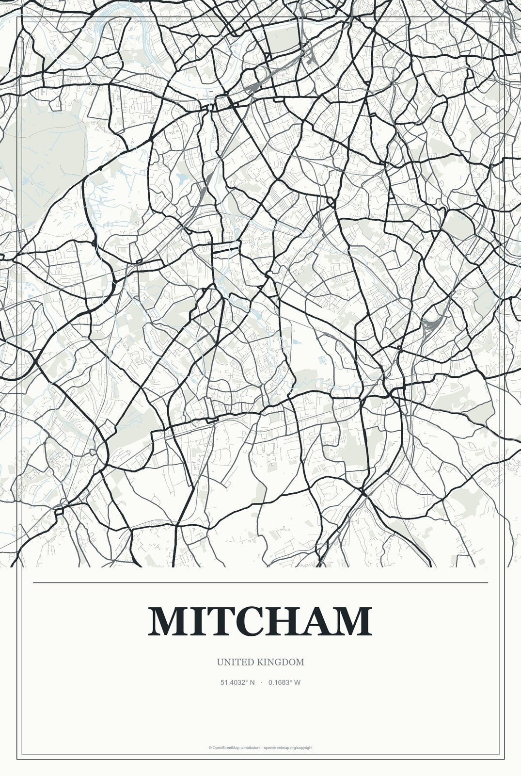 Mitcham, United Kingdom City Map Aluminum Sign in Gallery Air style