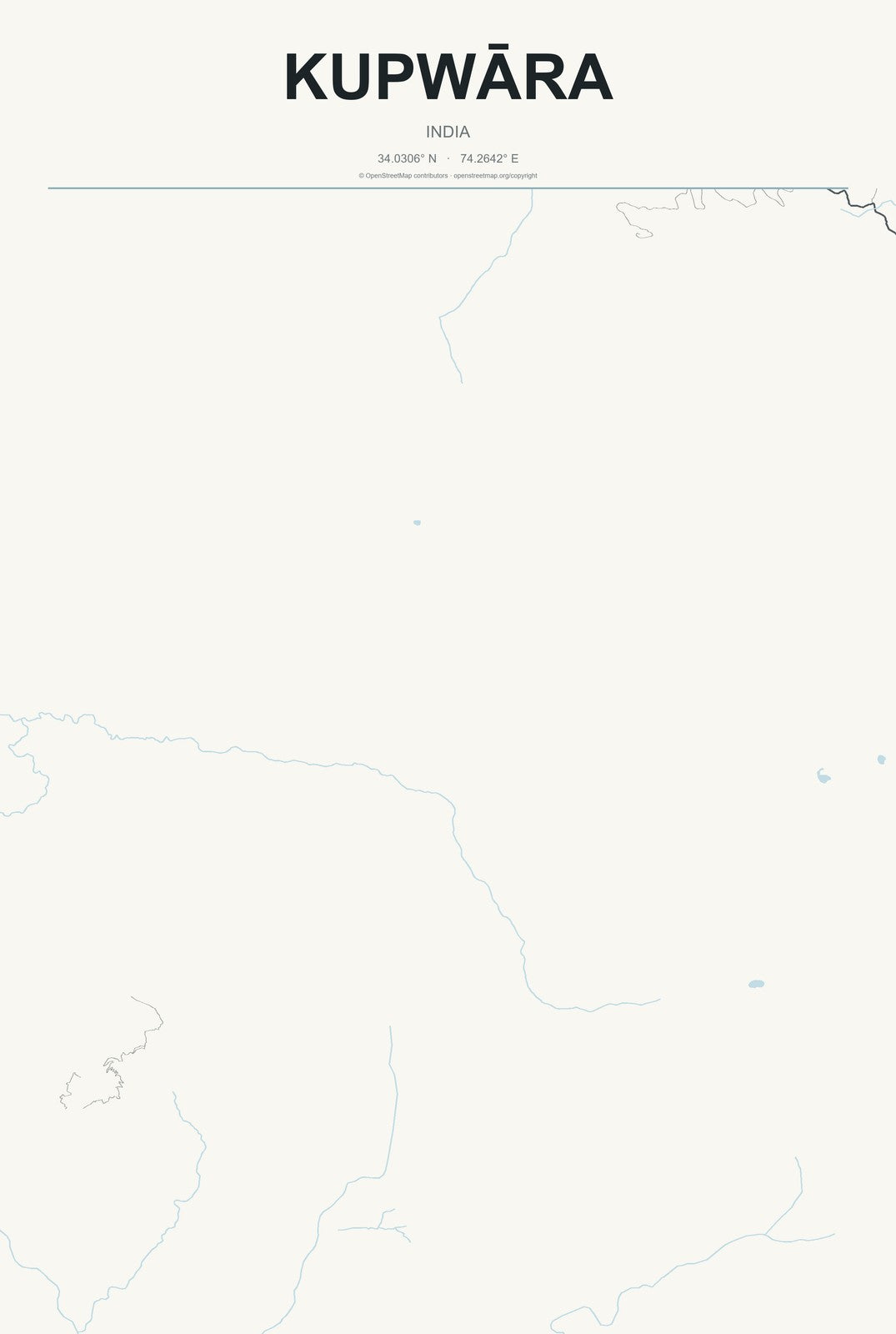 Kupwāra, India City Map Aluminum Sign in Headline Atlas style