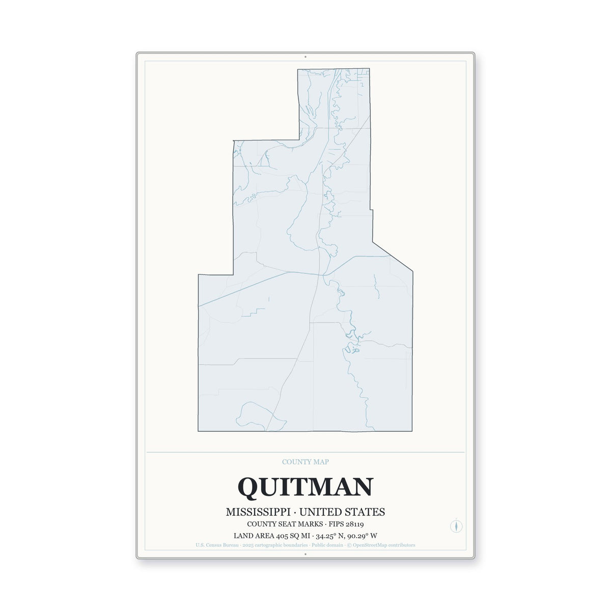 Quitman County, Mississippi Map Aluminum Sign in Gallery Air style