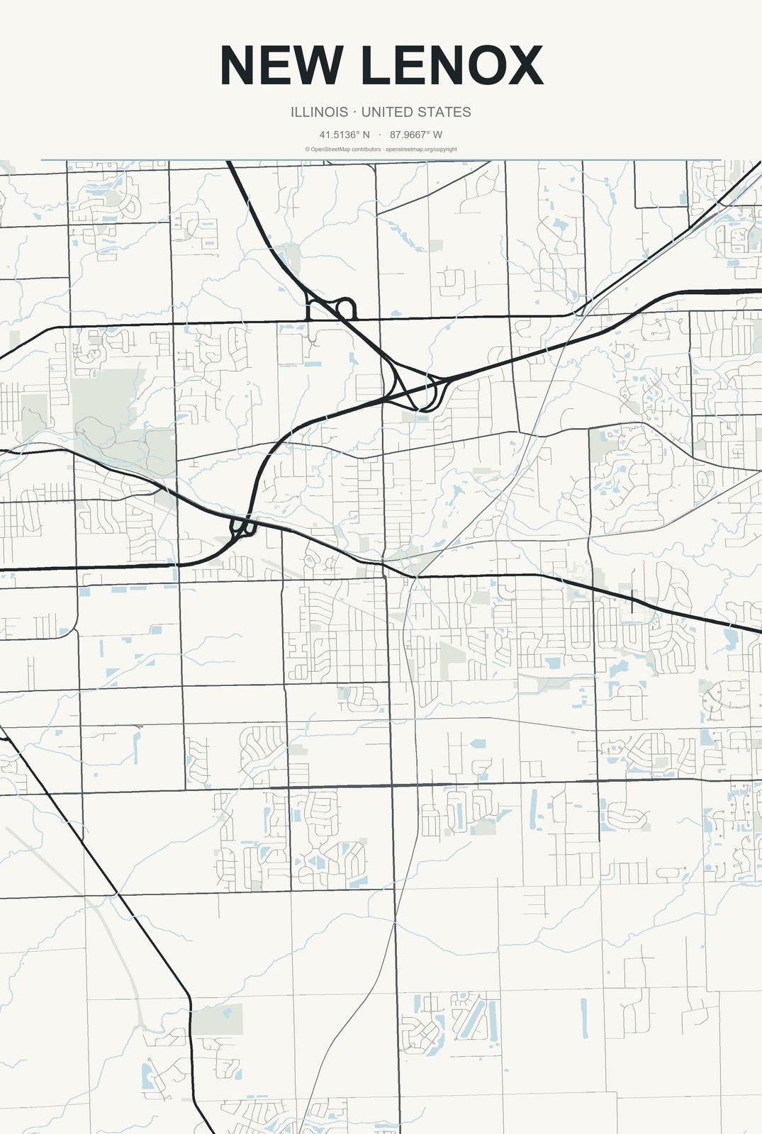 New Lenox, Illinois City Map Aluminum Sign in Headline Atlas style
