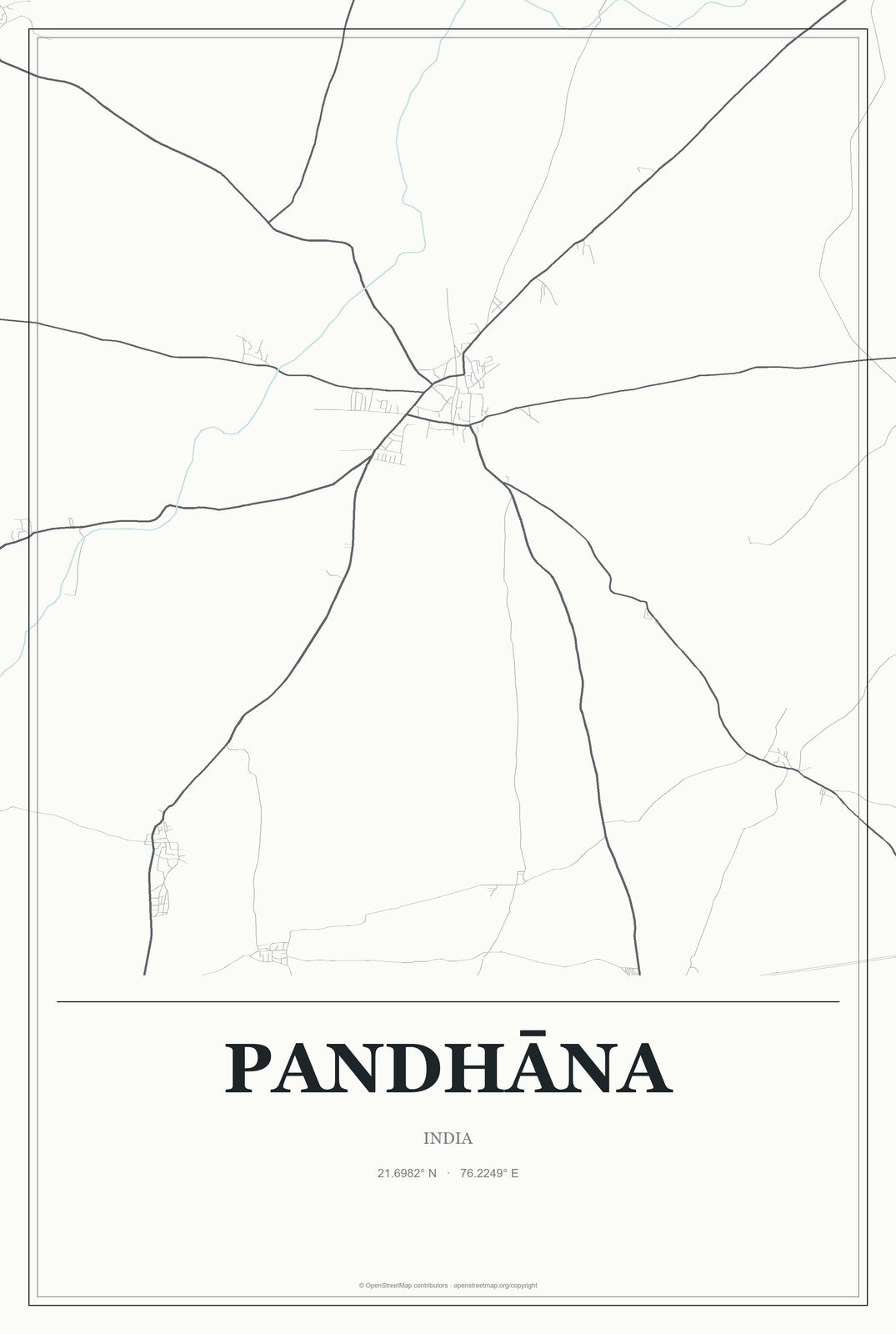 Pandhāna, India City Map Aluminum Sign in Gallery Air style