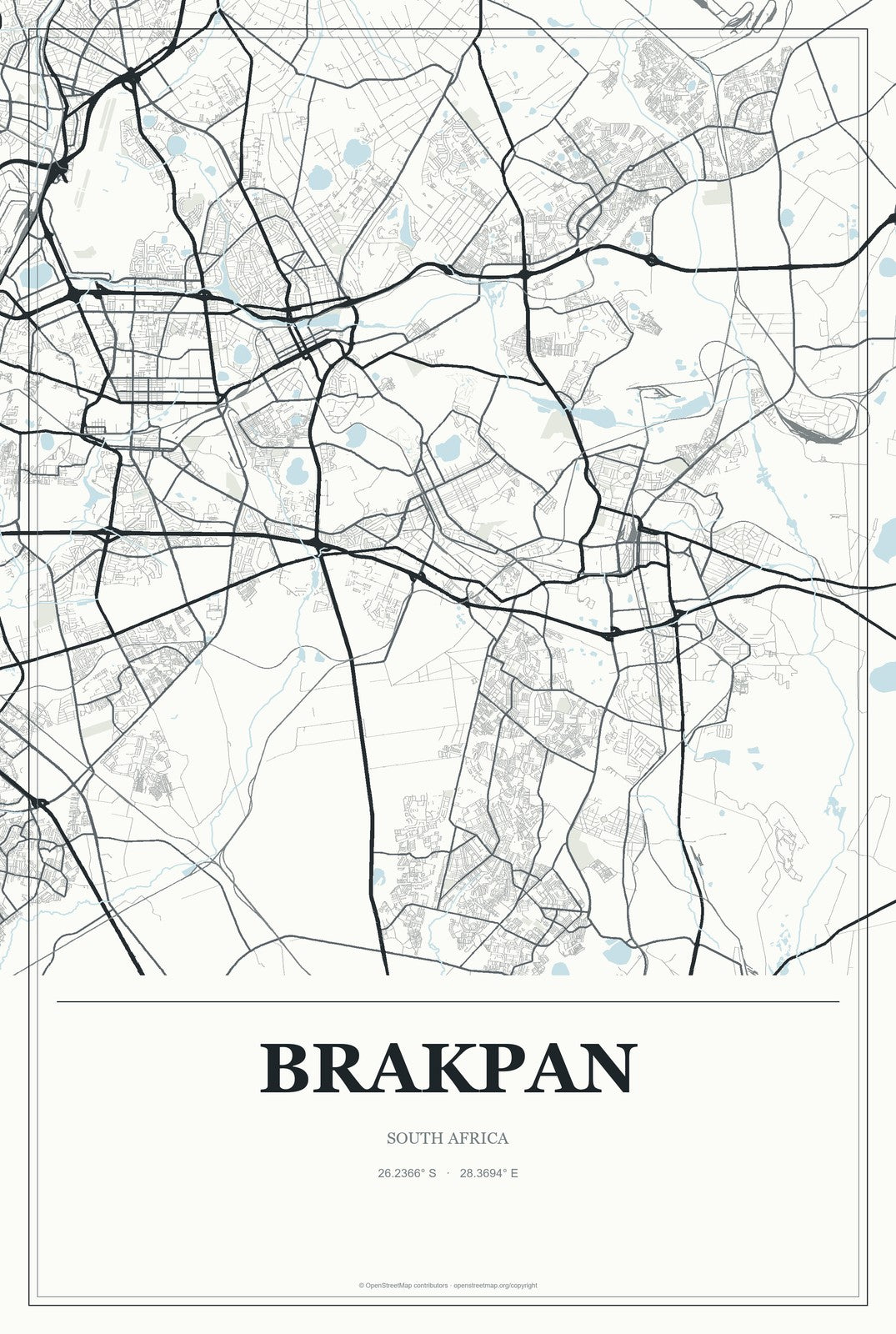 Brakpan, South Africa City Map Aluminum Sign in Gallery Air style
