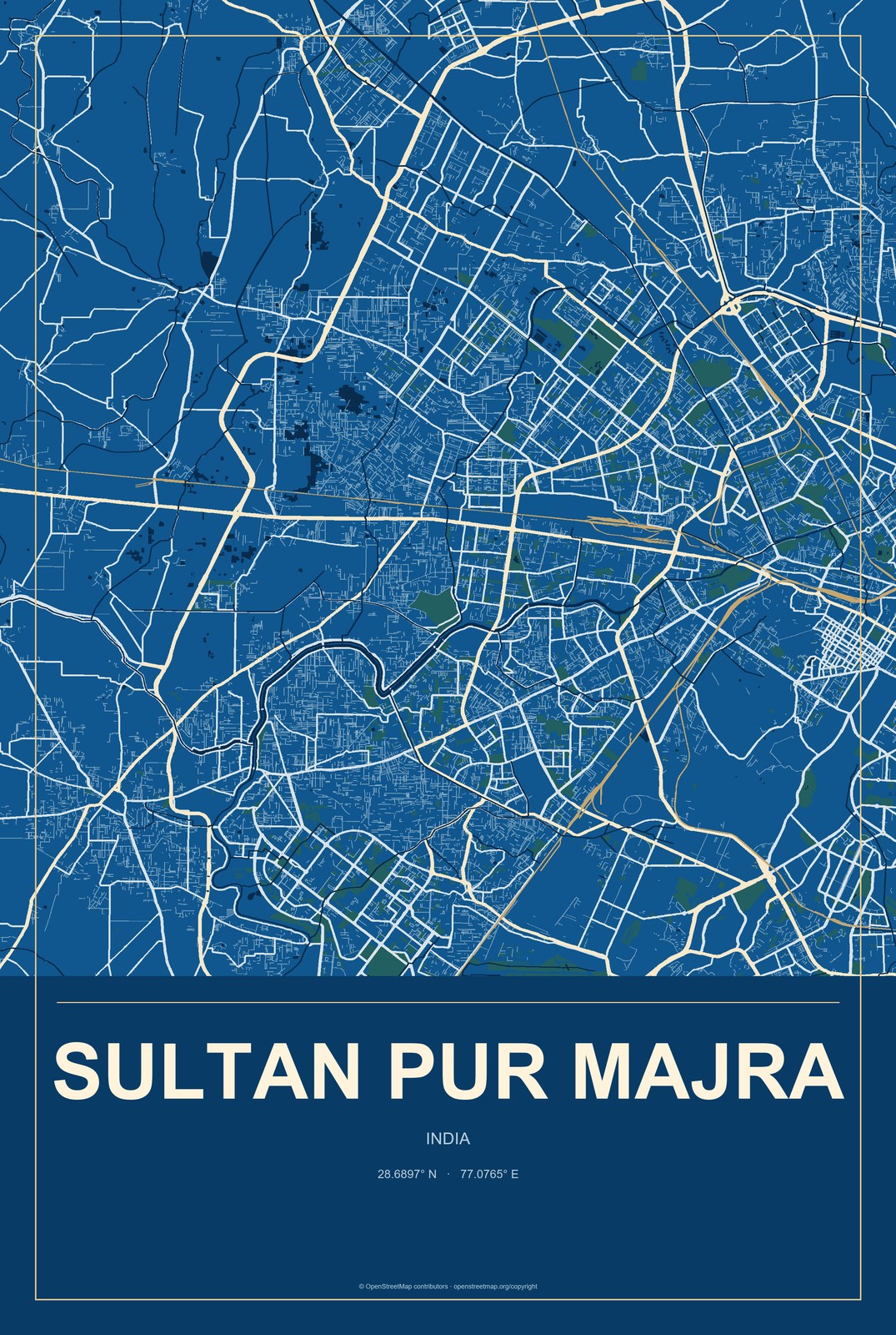 Sultan Pur Majra, India City Map Aluminum Sign in Harbor Cobalt style