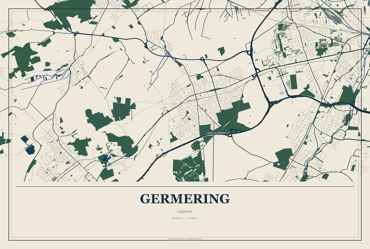 Germering, Germany City Map Aluminum Sign in Coastal Cutout style