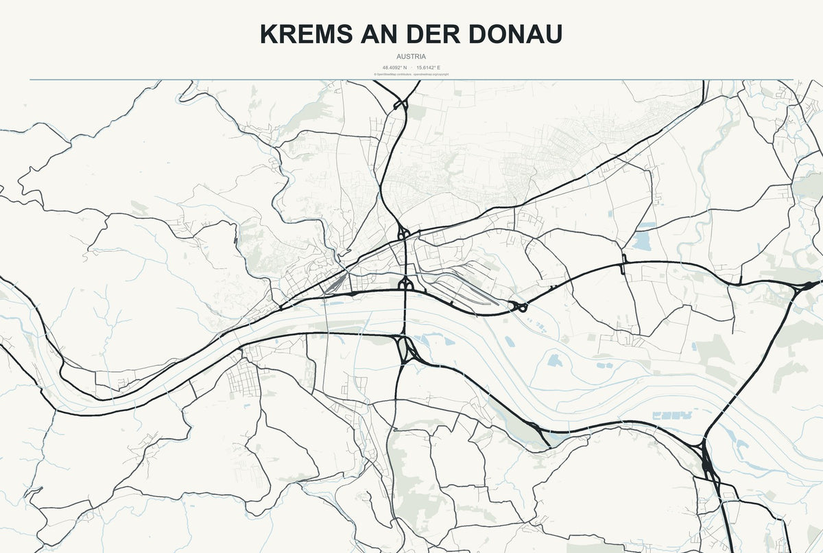 Krems an der Donau, Austria City Map Aluminum Sign in Headline Atlas style