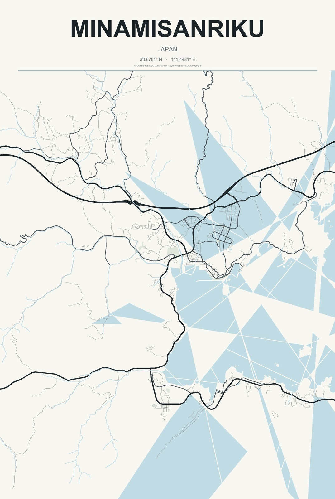 Minamisanriku, Japan City Map Aluminum Sign in Headline Atlas style