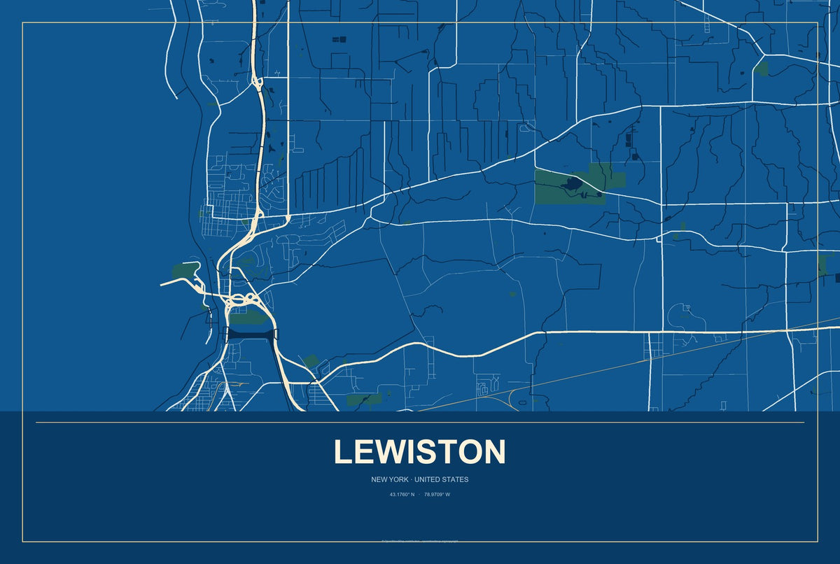 Lewiston, New York City Map Aluminum Sign in Harbor Cobalt style