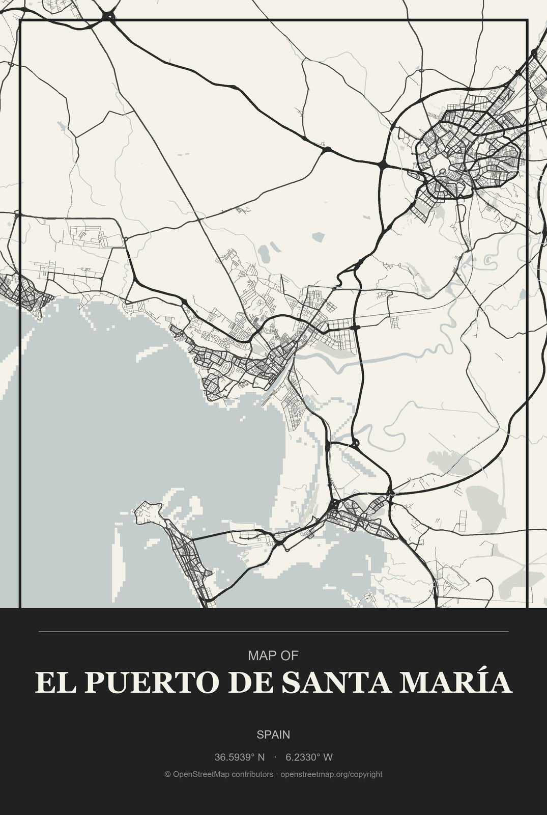 El Puerto de Santa María, Spain City Map Aluminum Sign in Museum Plaque style